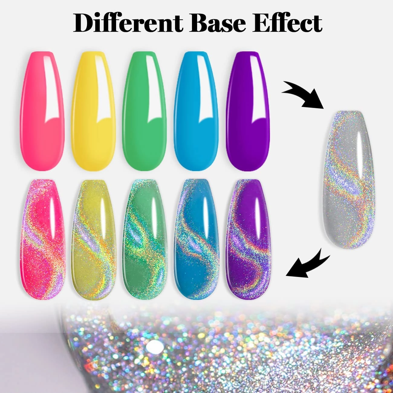 RARJSM Neon Gel Nail Polish Set Cat Eye Gel Nail Polish Set Silver Glitter GelPolish Irridescent Colors Neon Green Yellow Hot Pink Purple Blue 6 Piece Set 7.5ML Curing Required