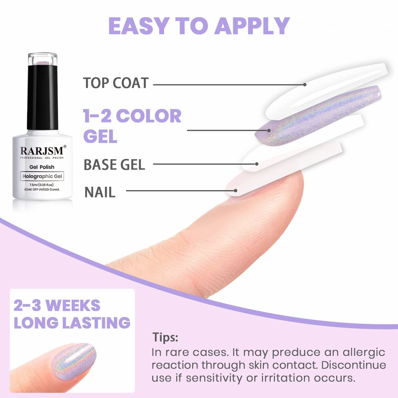 RARJSM Pastel Gel Nail Polish Set 6 Colors Pink Purple Series Chrome Reflective Holographic Glitter GelPolishes Silver Ch7.5ML Curing Required Soak Off Nail Gel Kit Salon Home Diy French Manicure