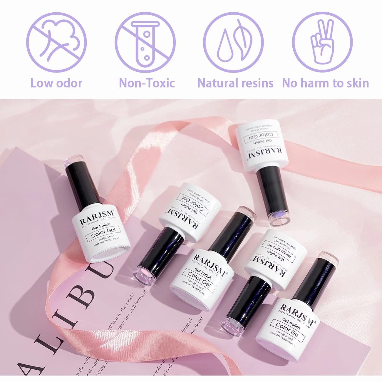 RARJSM Pastel Gel Nail Polish Set 6 Colors Pink Purple Series Chrome Reflective Holographic Glitter GelPolishes Silver Ch7.5ML Curing Required Soak Off Nail Gel Kit Salon Home Diy French Manicure
