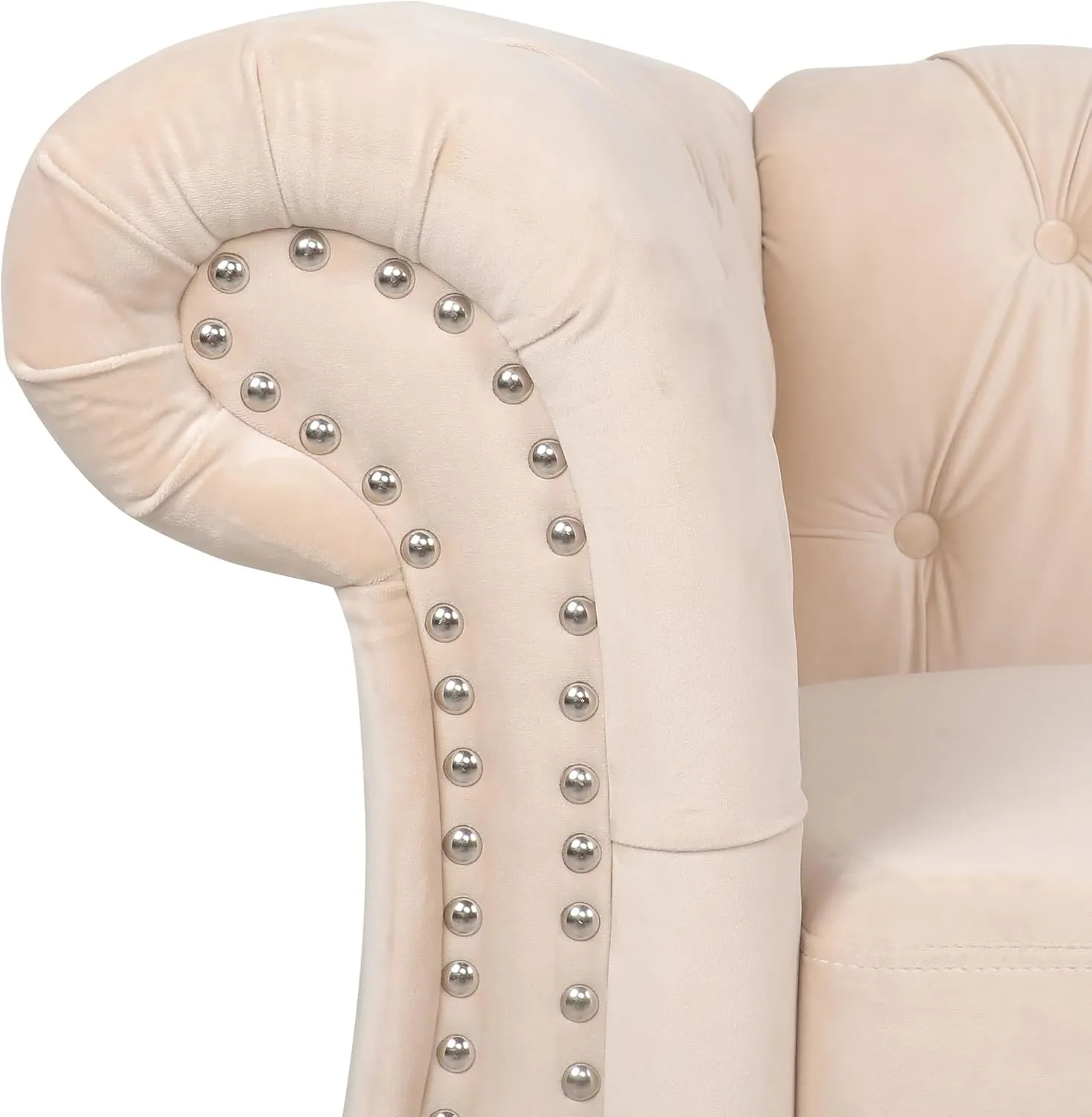 RARZOE Chesterfield Loveseat Sofa Set, Beige, Foam, 1 2 Seater, 67"Wx32"Dx27"H