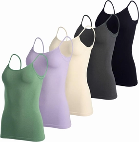 Real Essentials 5 Pack: Women's Ribbed Spaghetti Strap Camisole Seamless Tank Top