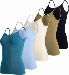 Real Essentials 5 Pack: Women's Ribbed Spaghetti Strap Camisole Seamless Tank Top