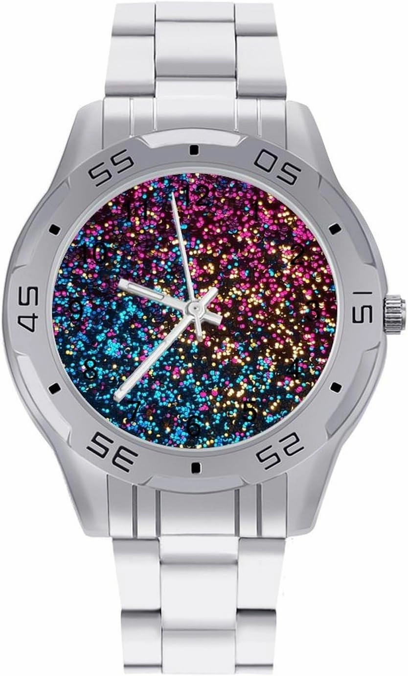 Red Blue Glitter Simple Stainless Steel Band Business Watch Dress Wrist Unique Luxury Work Casual Waterproof Watches