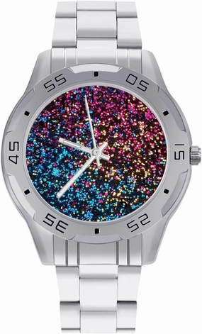 Red Blue Glitter Simple Stainless Steel Band Business Watch Dress Wrist Unique Luxury Work Casual Waterproof Watches