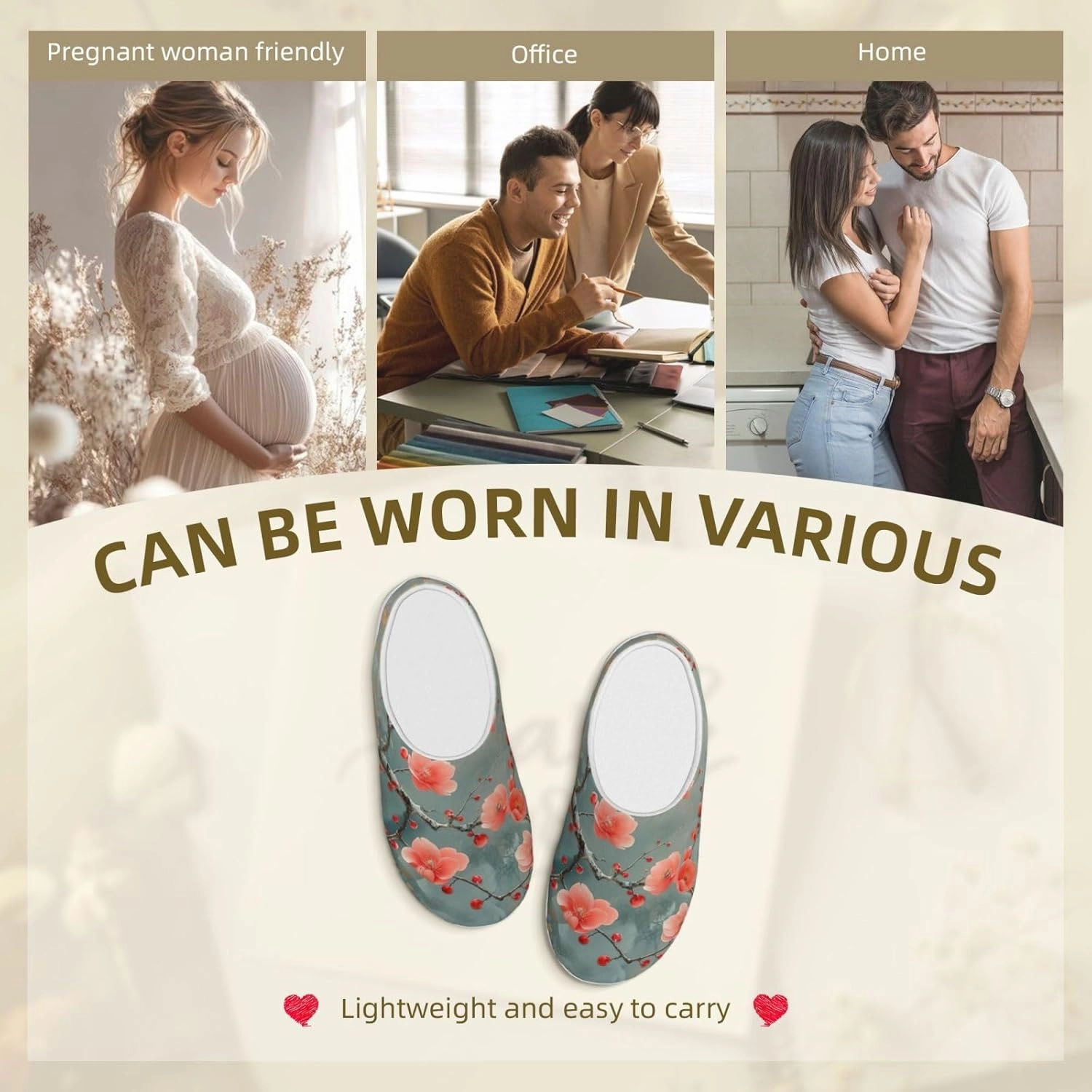 Red plum blossom print Women Home Shoes Unisex Indoor Cozy Shoes Slippers Warm Household Slippers