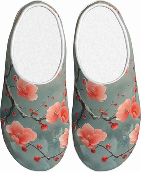 Red plum blossom print Women Home Shoes Unisex Indoor Cozy Shoes Slippers Warm Household Slippers