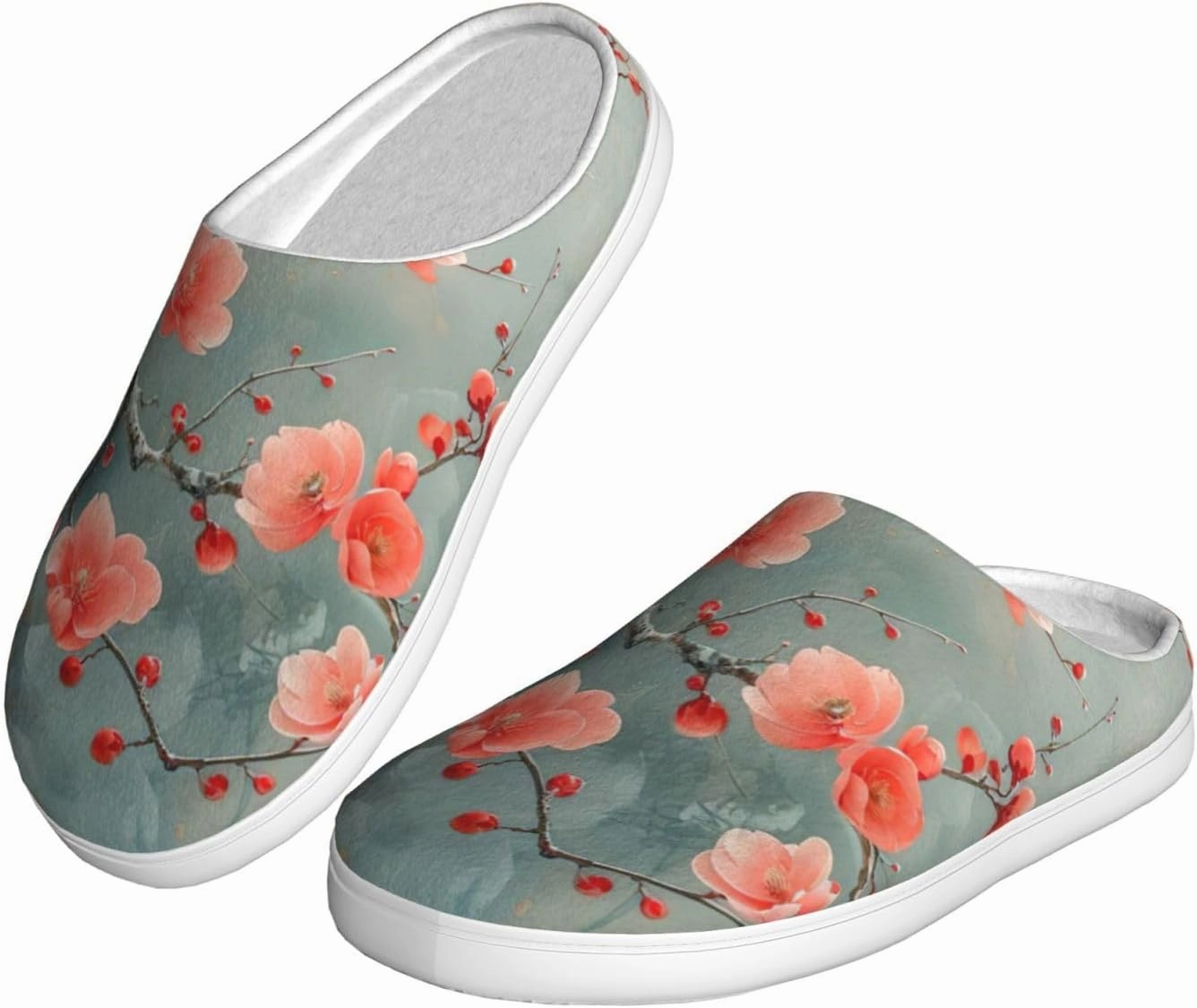 Red plum blossom print Women Home Shoes Unisex Indoor Cozy Shoes Slippers Warm Household Slippers