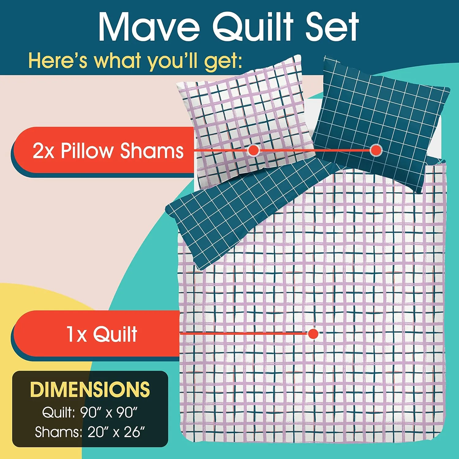 Refinery29 | Mave Plaid Bedding Collection | Luxury 100% Cotton Premium Ultra Soft Quilt Coverlet, Lightweight Comfortable 3 Piece Set, Modern Design for Home Hotel Décor (Full/Queen, Purple)