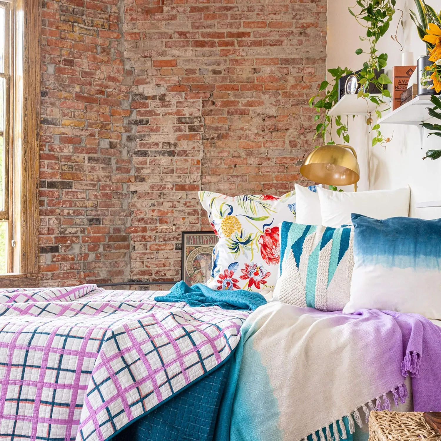 Refinery29 | Mave Plaid Bedding Collection | Luxury 100% Cotton Premium Ultra Soft Quilt Coverlet, Lightweight Comfortable 3 Piece Set, Modern Design for Home Hotel Décor (Full/Queen, Purple)