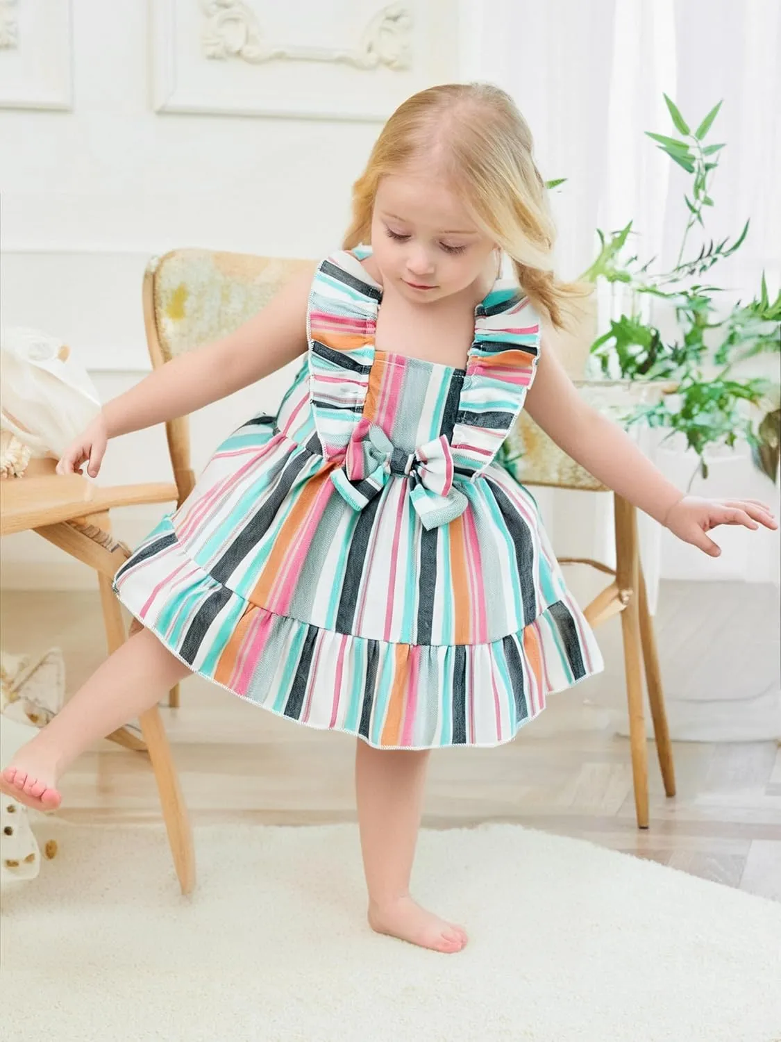 Renotemy Newborn Infant Baby Girl Dresses Summer Outfits Boho Casual Sundress Gifts Toddler Clothes for Girl with Hat and Bag
