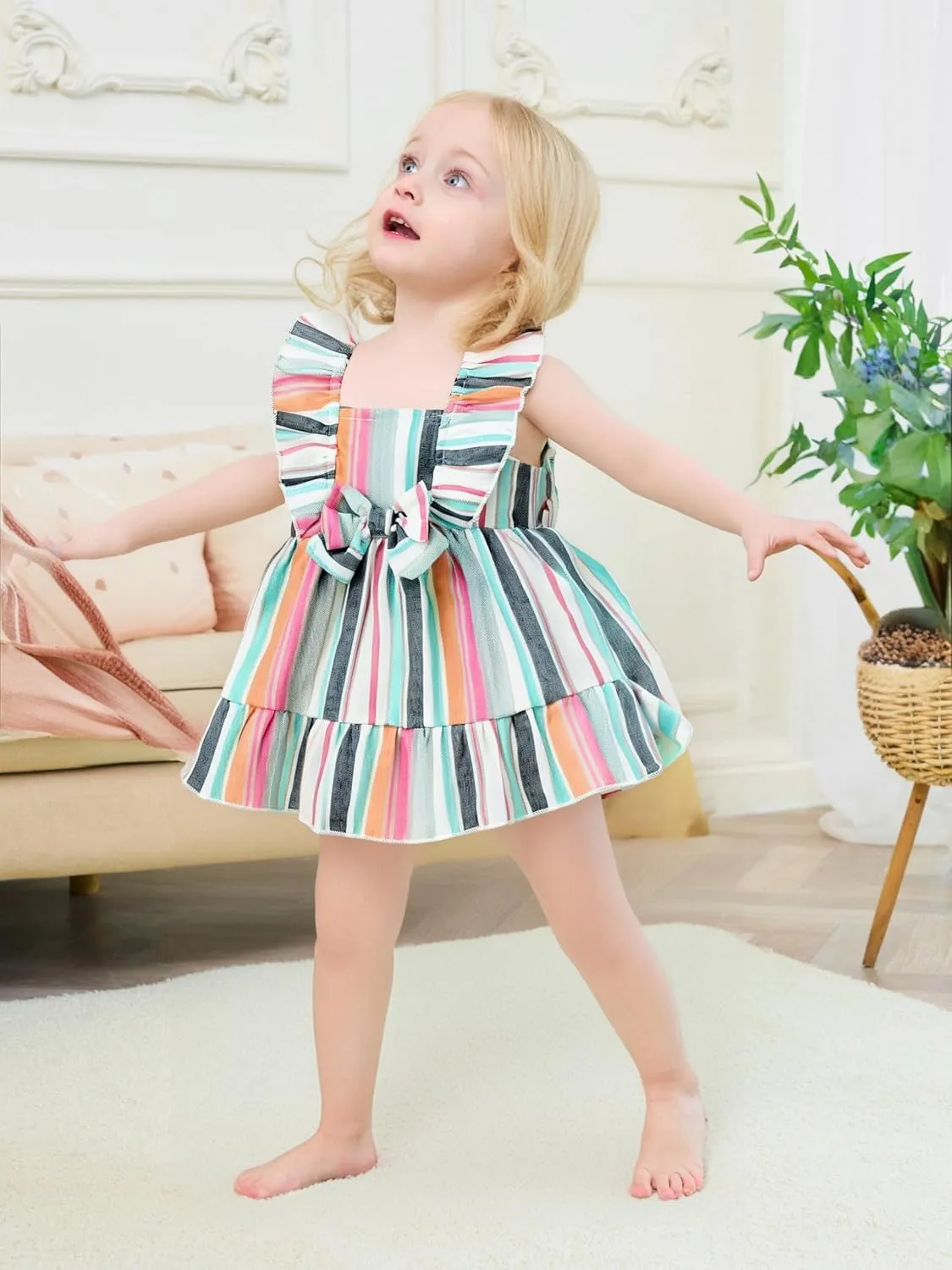 Renotemy Newborn Infant Baby Girl Dresses Summer Outfits Boho Casual Sundress Gifts Toddler Clothes for Girl with Hat and Bag