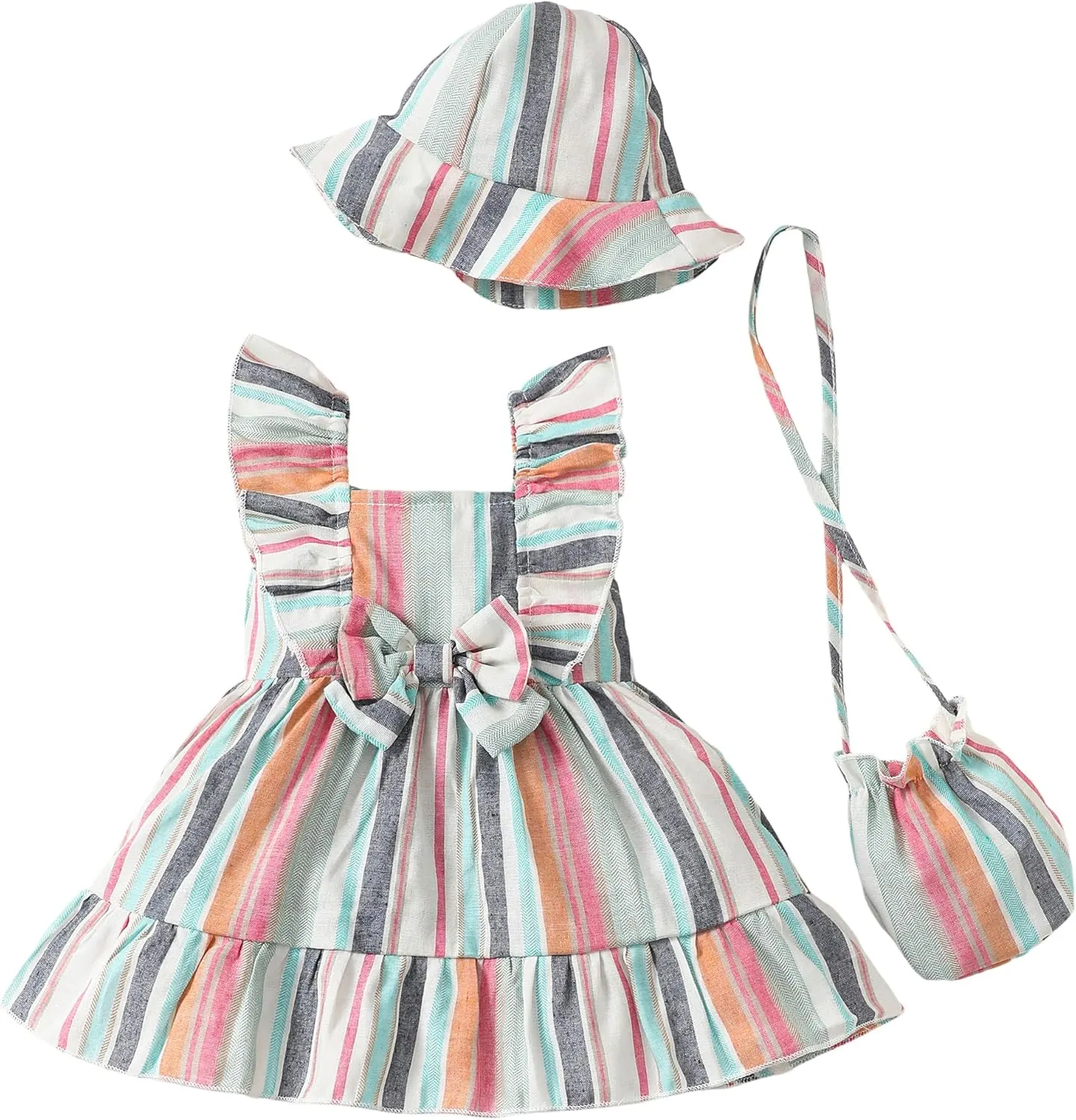 Renotemy Newborn Infant Baby Girl Dresses Summer Outfits Boho Casual Sundress Gifts Toddler Clothes for Girl with Hat and Bag