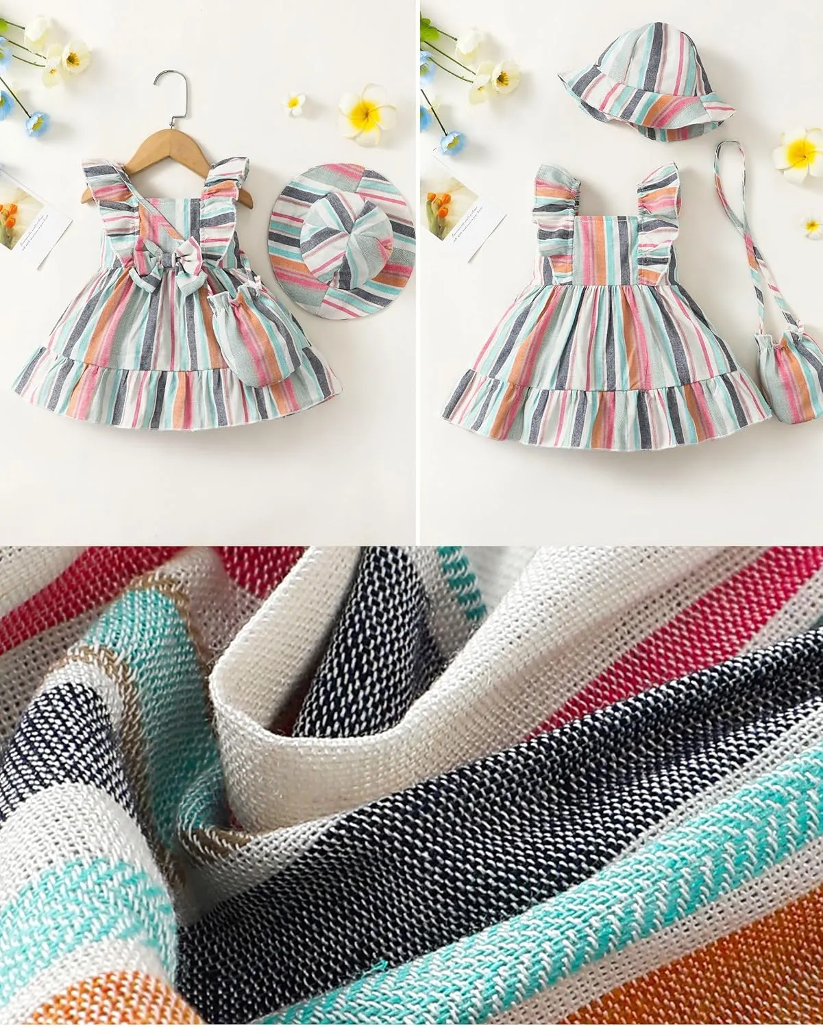 Renotemy Newborn Infant Baby Girl Dresses Summer Outfits Boho Casual Sundress Gifts Toddler Clothes for Girl with Hat and Bag