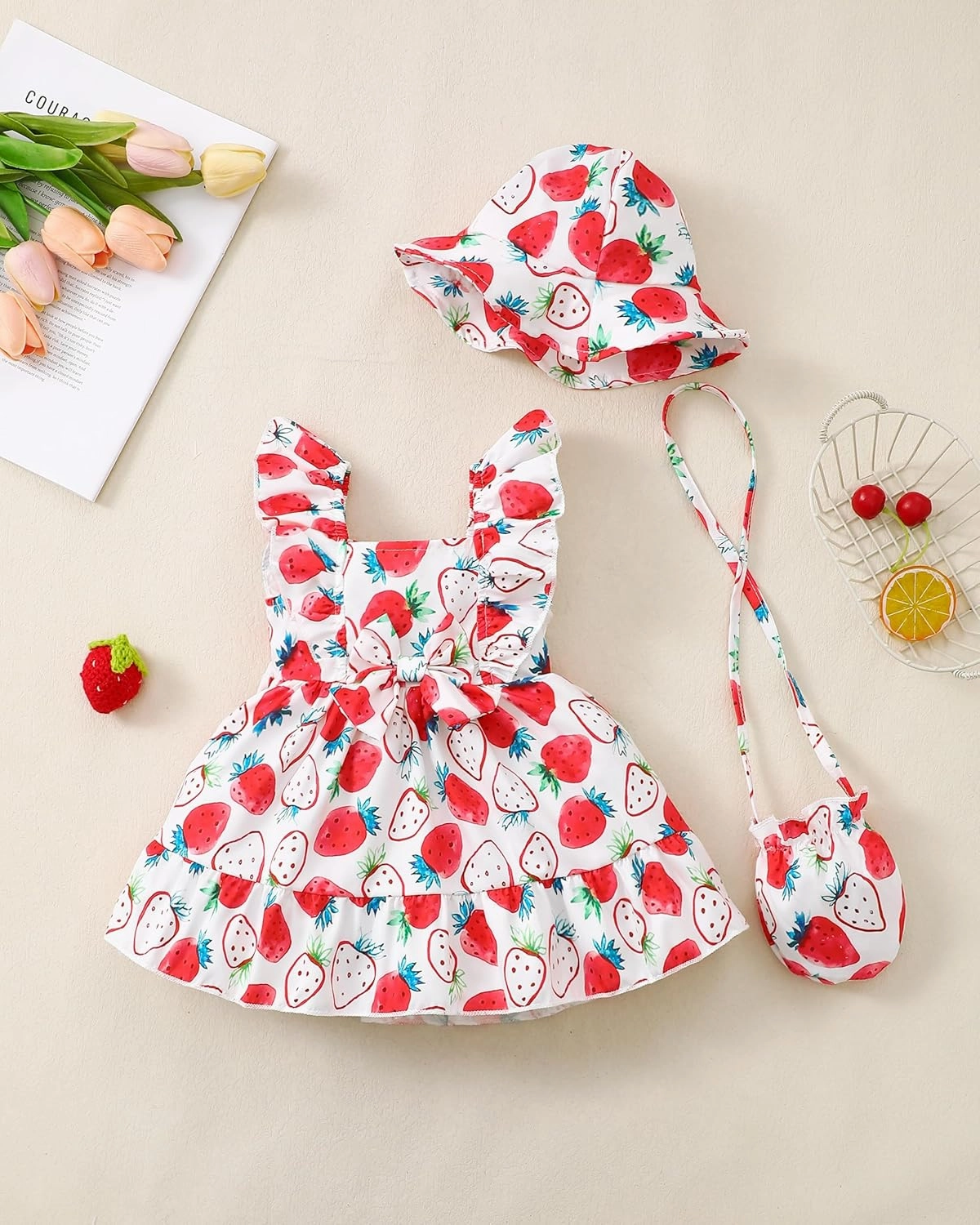 Renotemy Newborn Infant Baby Girl Dresses Summer Outfits Boho Casual Sundress Gifts Toddler Clothes for Girl with Hat and Bag