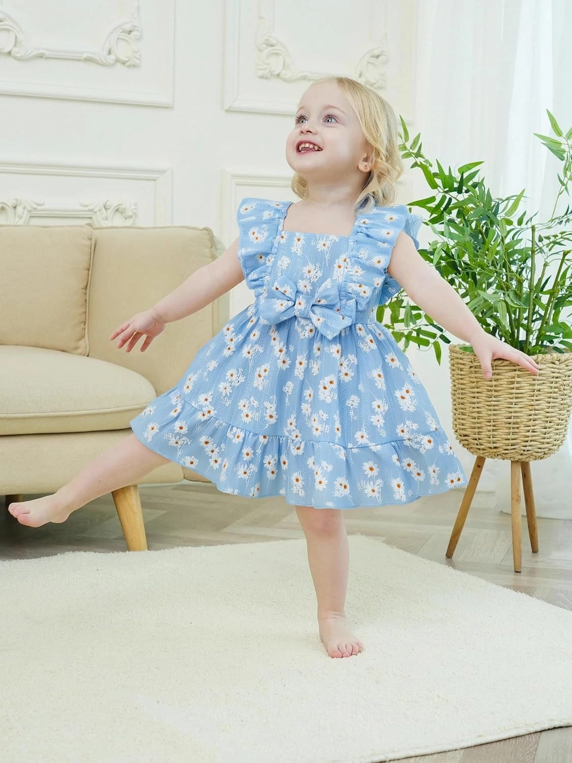 Renotemy Newborn Infant Baby Girl Dresses Summer Outfits Boho Casual Sundress Gifts Toddler Clothes for Girl with Hat and Bag