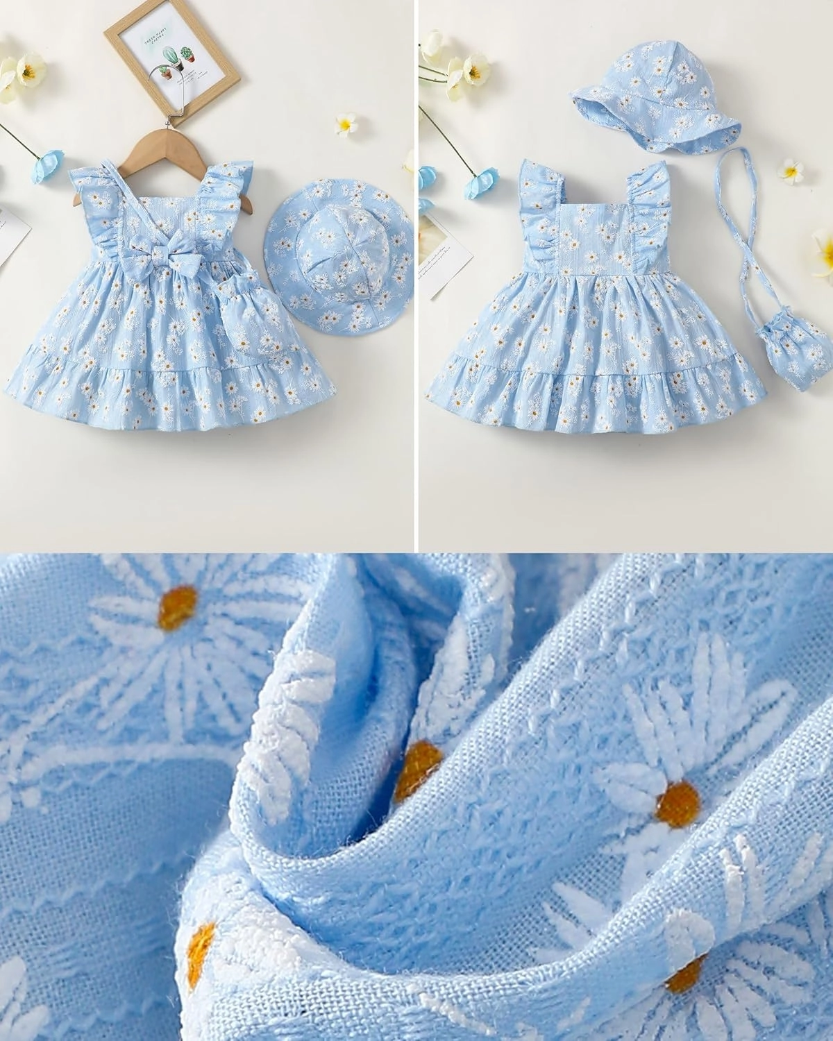 Renotemy Newborn Infant Baby Girl Dresses Summer Outfits Boho Casual Sundress Gifts Toddler Clothes for Girl with Hat and Bag