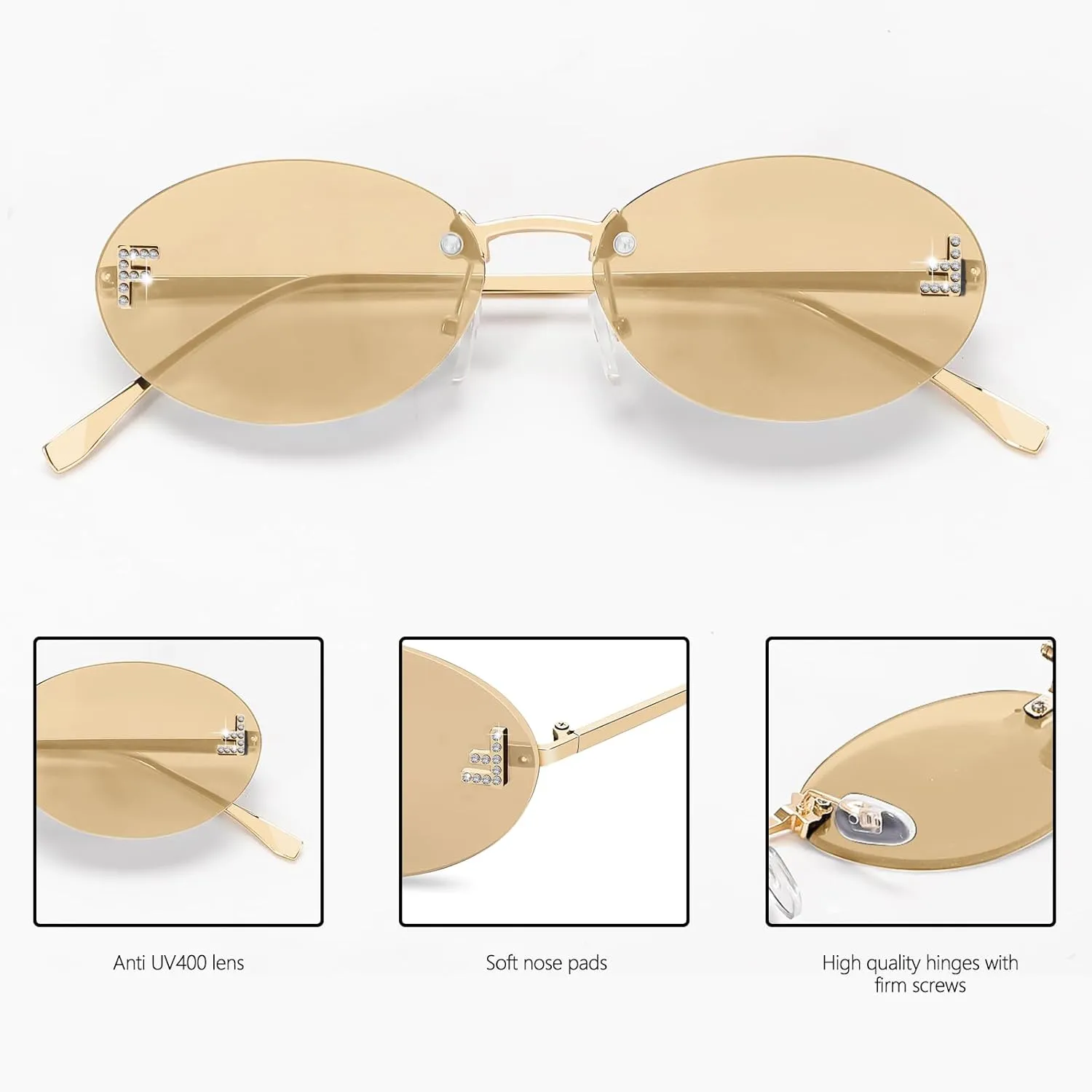 Retro Oval Y2K Sunglasses for Women Men, 2025 Trendy Chic Narrow Gold Metal 90s Sun Glasses Small Sunnies