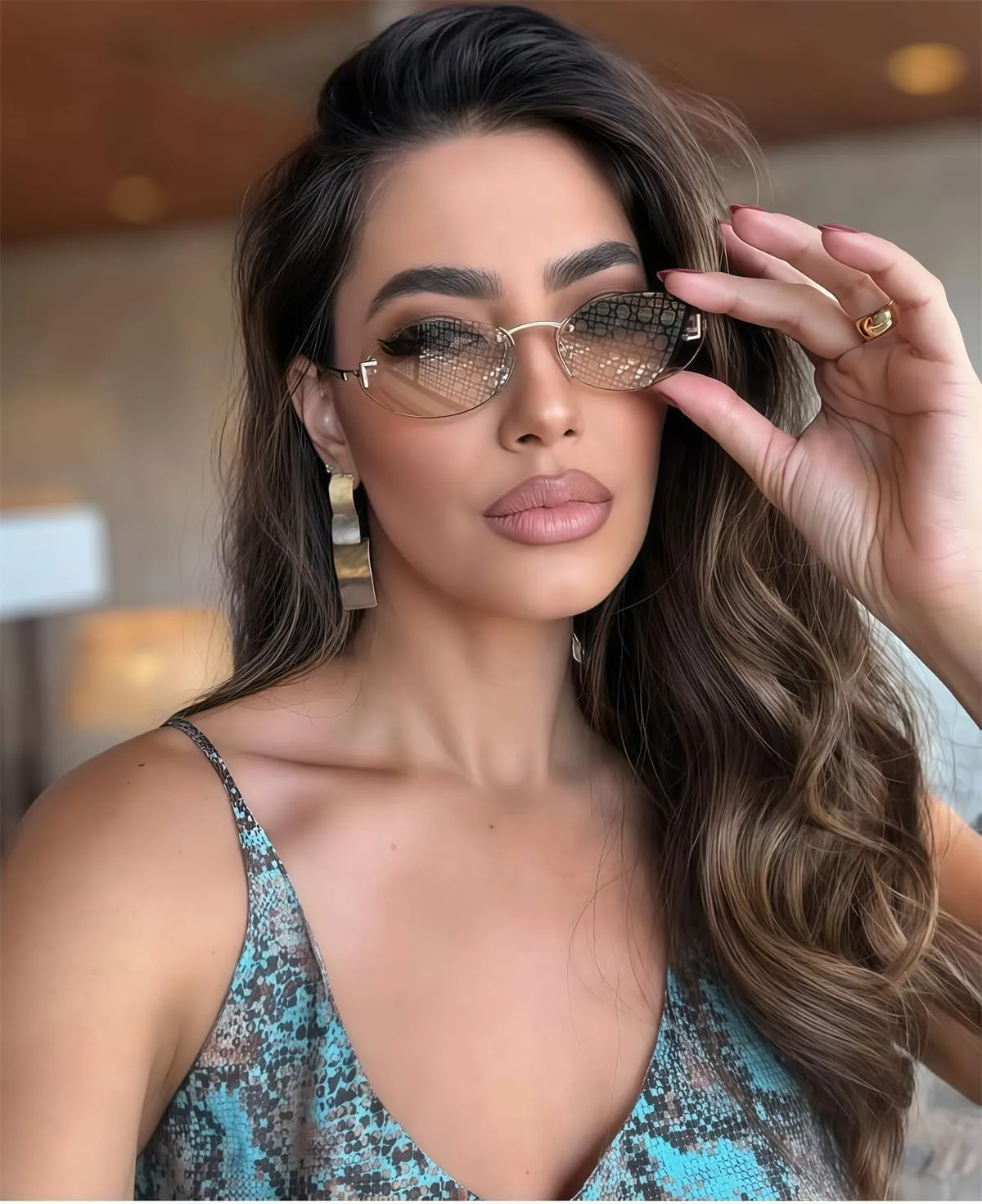 Retro Oval Y2K Sunglasses for Women Men, 2025 Trendy Chic Narrow Gold Metal 90s Sun Glasses Small Sunnies