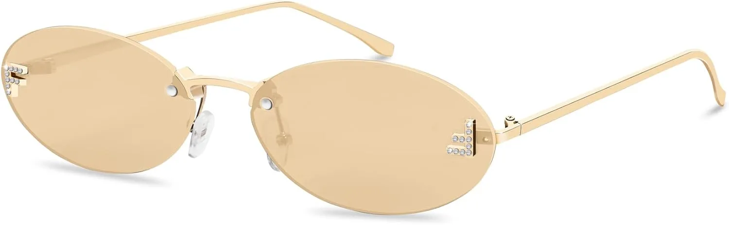 Retro Oval Y2K Sunglasses for Women Men, 2025 Trendy Chic Narrow Gold Metal 90s Sun Glasses Small Sunnies