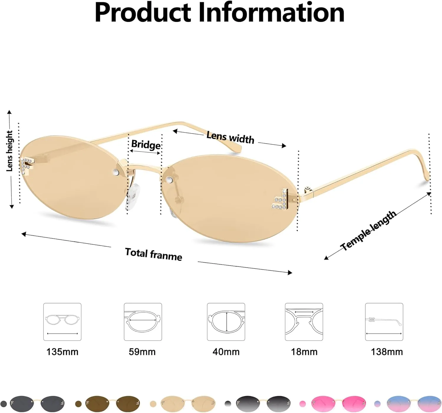 Retro Oval Y2K Sunglasses for Women Men, 2025 Trendy Chic Narrow Gold Metal 90s Sun Glasses Small Sunnies