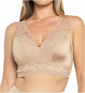 Rhonda Shear Women's Ahh Pin-Up Lace Leisure Bra with Removable Pads, 672P, Beige, 3X