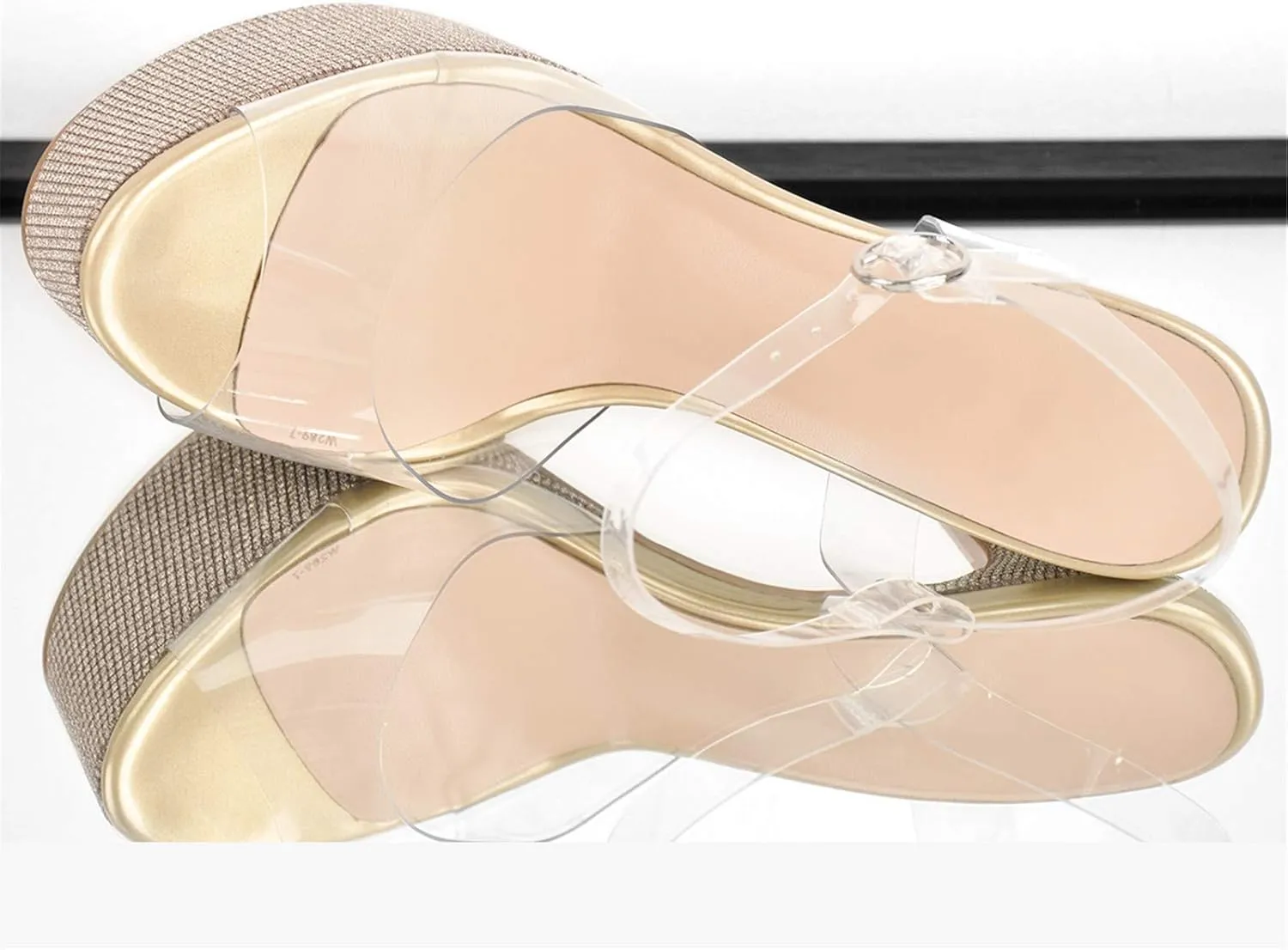 Richealnana Women's Platform Clear PVC Strap Glitter Stiletto Heel Sandals