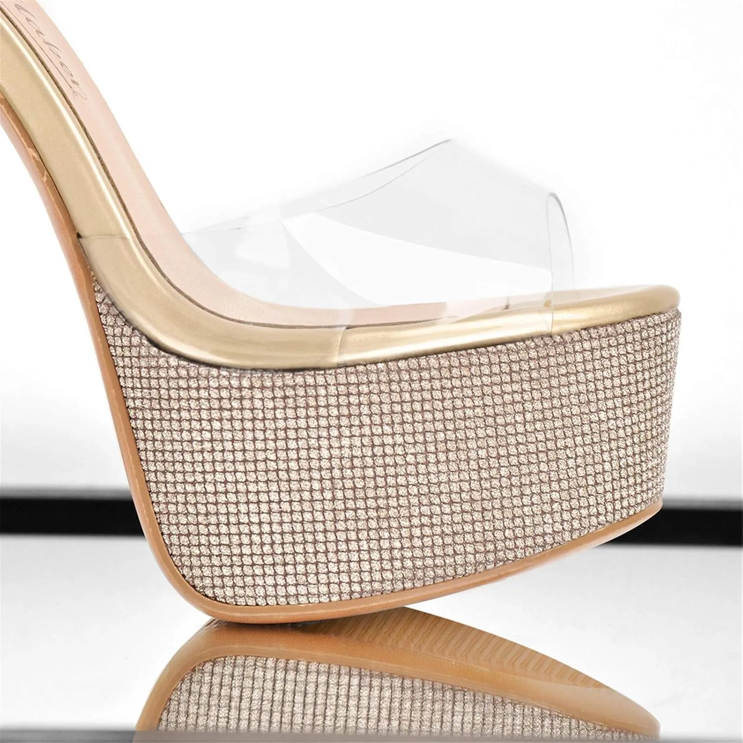 Richealnana Women's Platform Clear PVC Strap Glitter Stiletto Heel Sandals