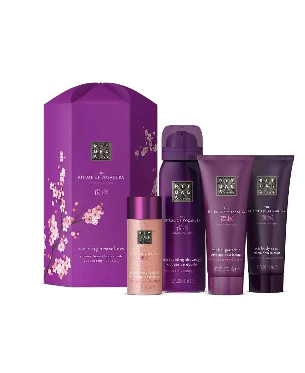 Rituals THE RITUAL OF YOZAKURA Gift Set S travel size foaming shower gel 50ml, body cream 40ml, pink sugar scrub 45g, shimmering body oil 30ml