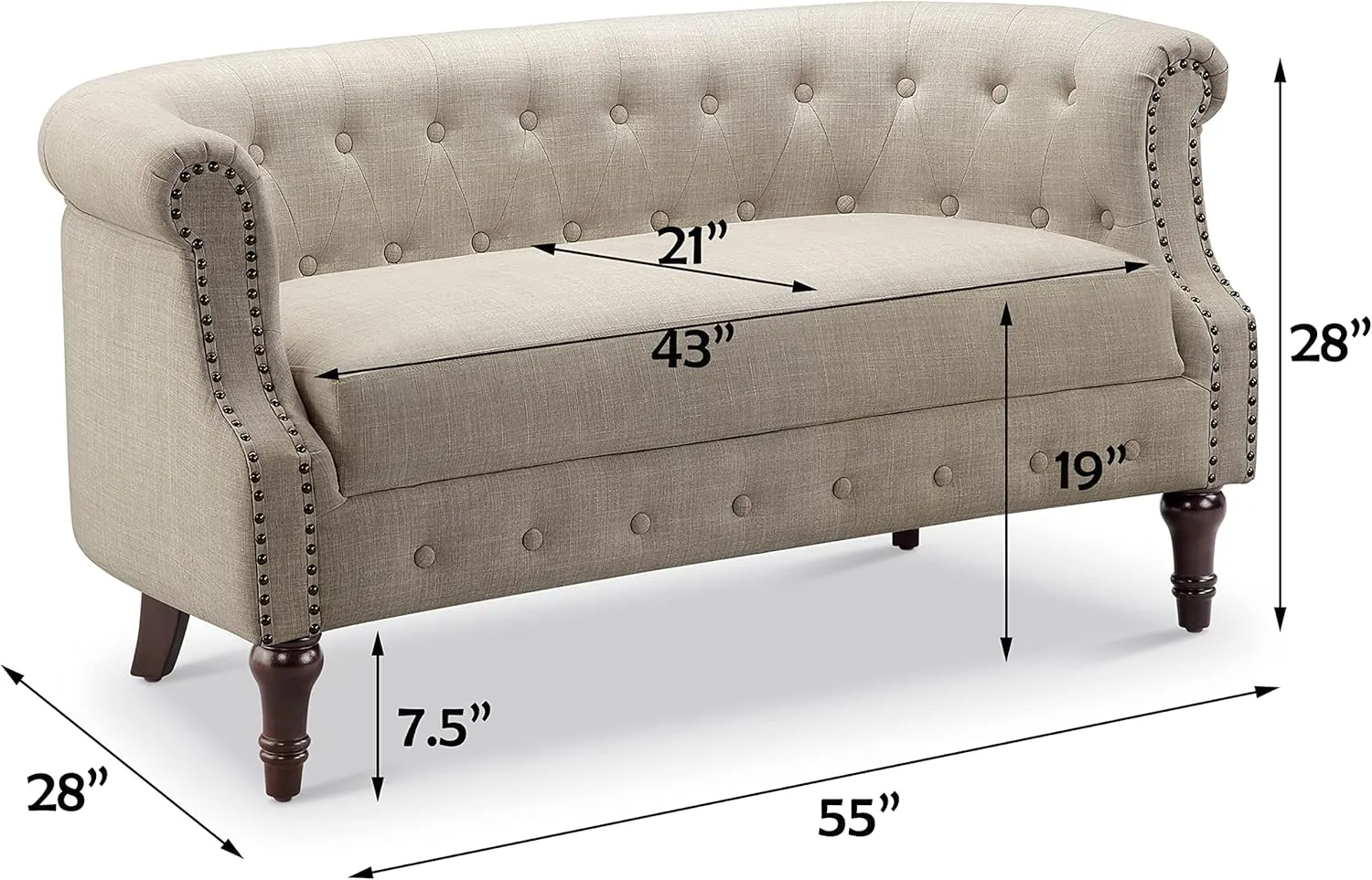 Rosevera Cassandra Fabric Tufted Buttons Loveseat Couch Sofas, Beige
