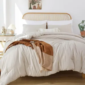 ROSGONIA King Size Comforter Set Beige, 3pcs (1 Boho Comforter & 2 Pillowcases) All Season Bedding Soft Lightweight Bedspread Cozy Blanket Quilt