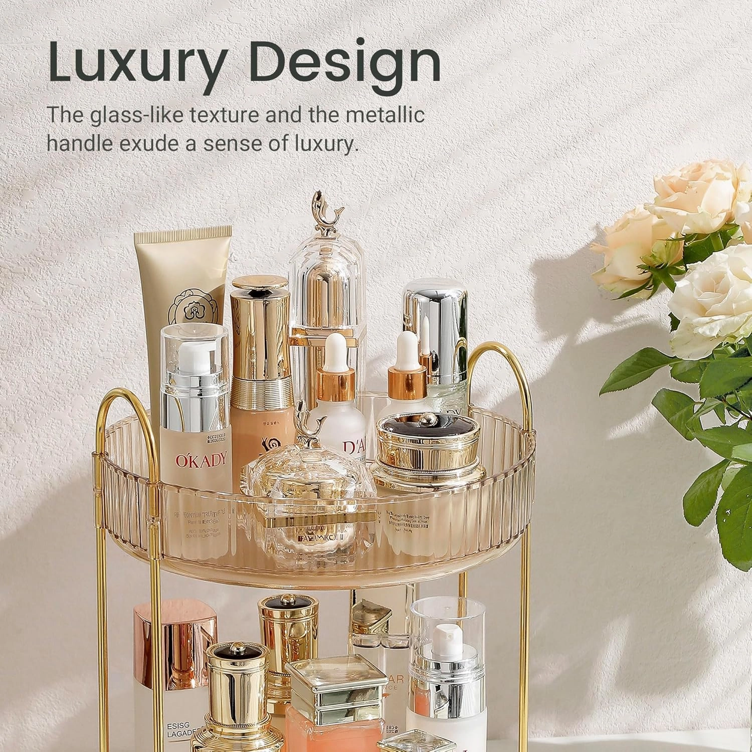 Rotating Makeup Organizer for Vanity 2 Tier,(Gold)