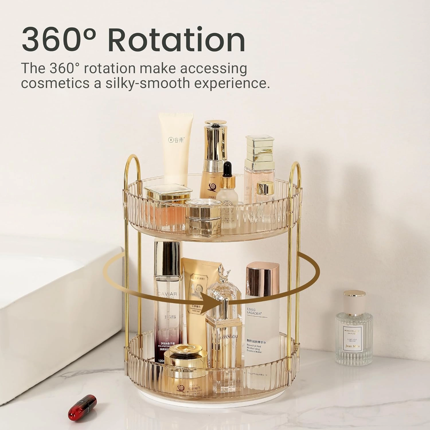 Rotating Makeup Organizer for Vanity 2 Tier,(Gold)