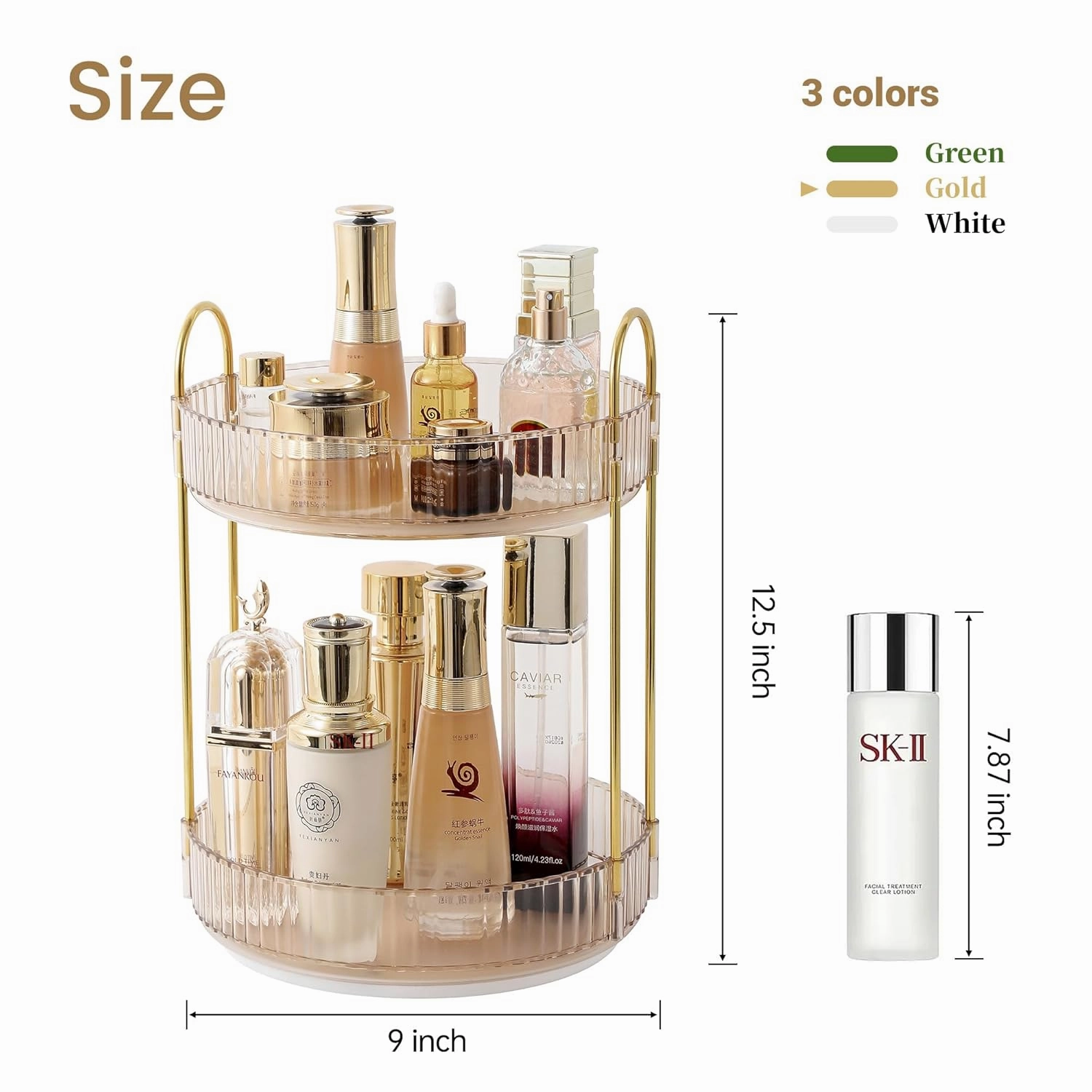 Rotating Makeup Organizer for Vanity 2 Tier,(Gold)