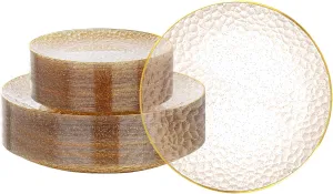 Rubtlamp 60Pcs Clear Gold Plastic Plates, Gold Glitter Disposable Plates, Hammered Plastic Plates Included 30 Dinner Plate And 30 Dessert Plate for Weddings Party Birthday