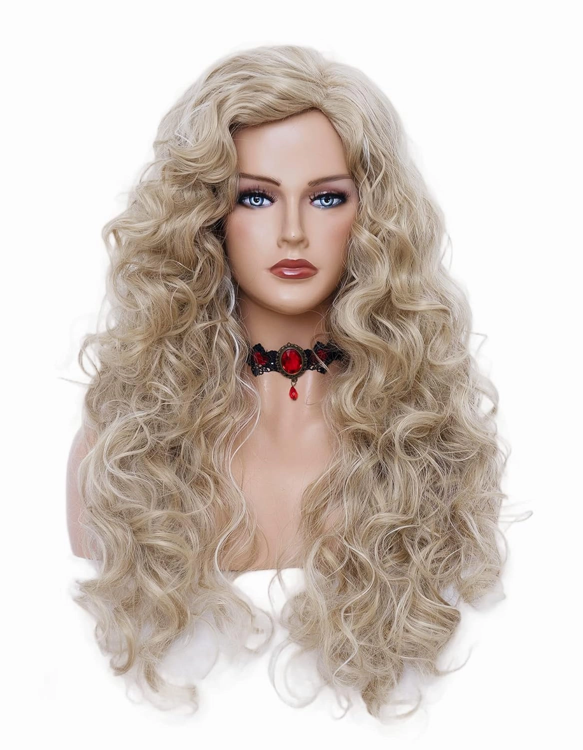 Rugelyss Long Wavy Wigs 28 Inches Natural Beige Mixed Blonde Synthetic Kinky Curly Hair Wig for Women(beige mixed blonde)