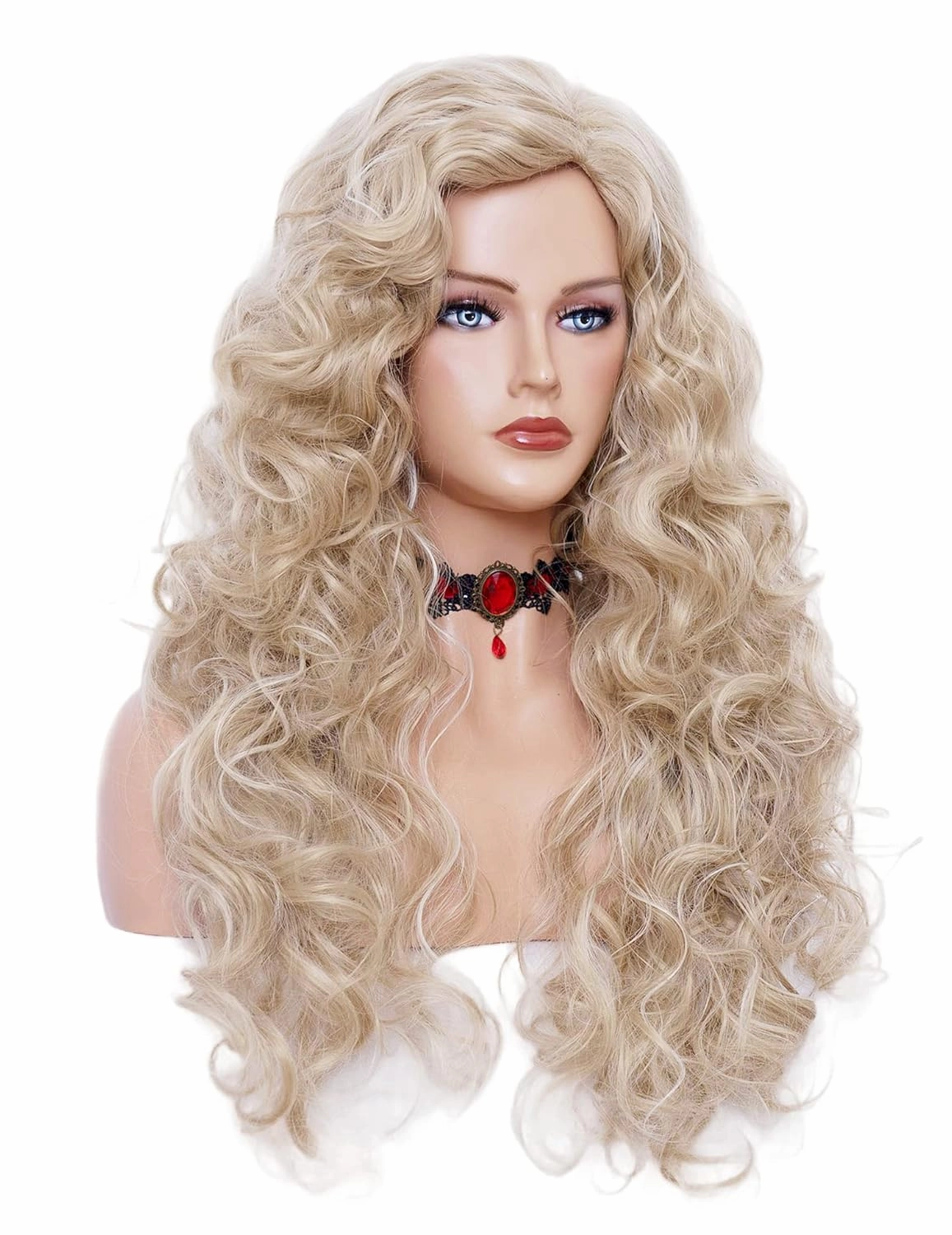 Rugelyss Long Wavy Wigs 28 Inches Natural Beige Mixed Blonde Synthetic Kinky Curly Hair Wig for Women(beige mixed blonde)