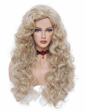 Rugelyss Long Wavy Wigs 28 Inches Natural Beige Mixed Blonde Synthetic Kinky Curly Hair Wig for Women(beige mixed blonde)