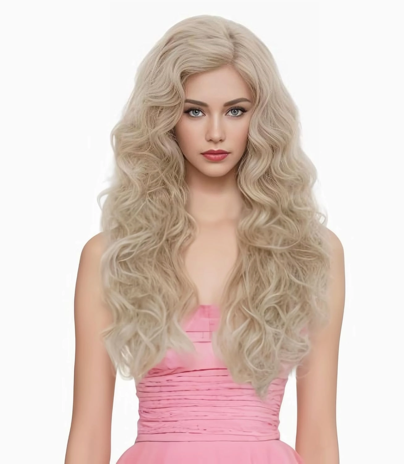 Rugelyss Long Wavy Wigs 28 Inches Natural Beige Mixed Blonde Synthetic Kinky Curly Hair Wig for Women(beige mixed blonde)