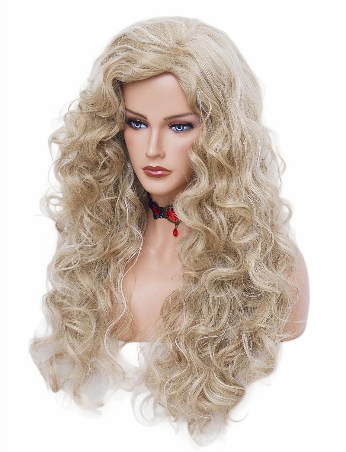 Rugelyss Long Wavy Wigs 28 Inches Natural Beige Mixed Blonde Synthetic Kinky Curly Hair Wig for Women(beige mixed blonde)