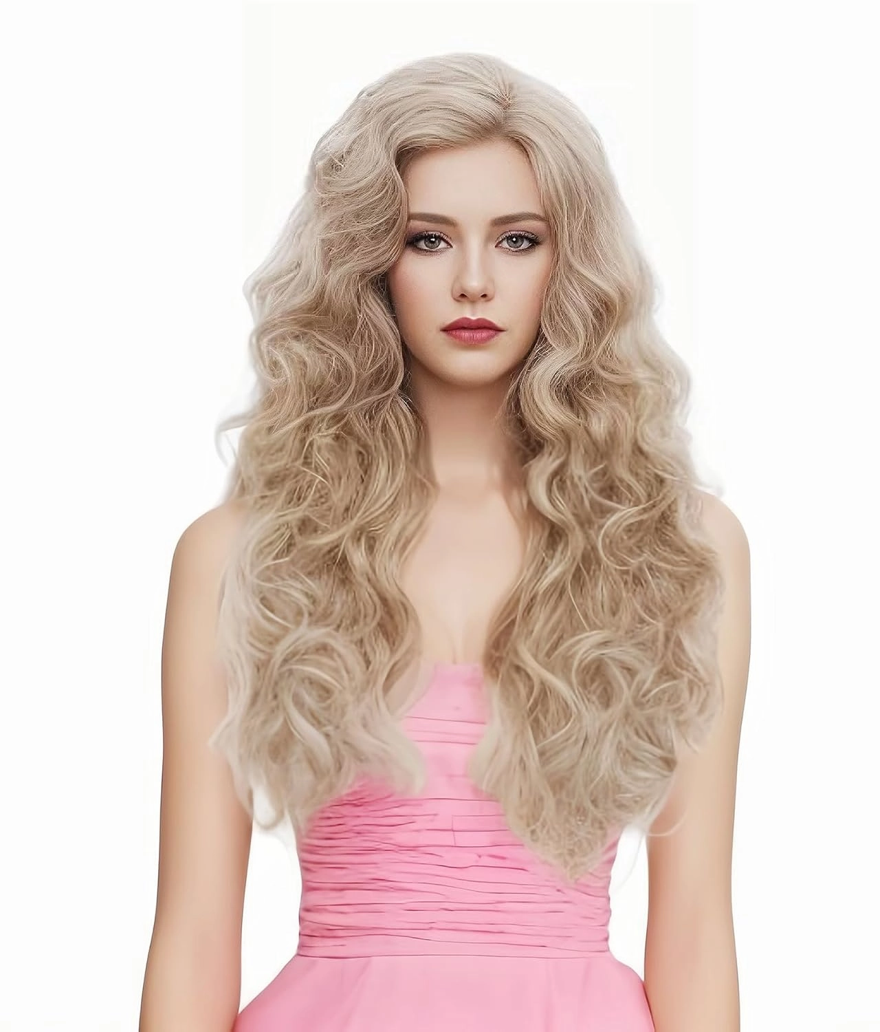 Rugelyss Long Wavy Wigs 28 Inches Natural Beige Mixed Blonde Synthetic Kinky Curly Hair Wig for Women(beige mixed blonde)