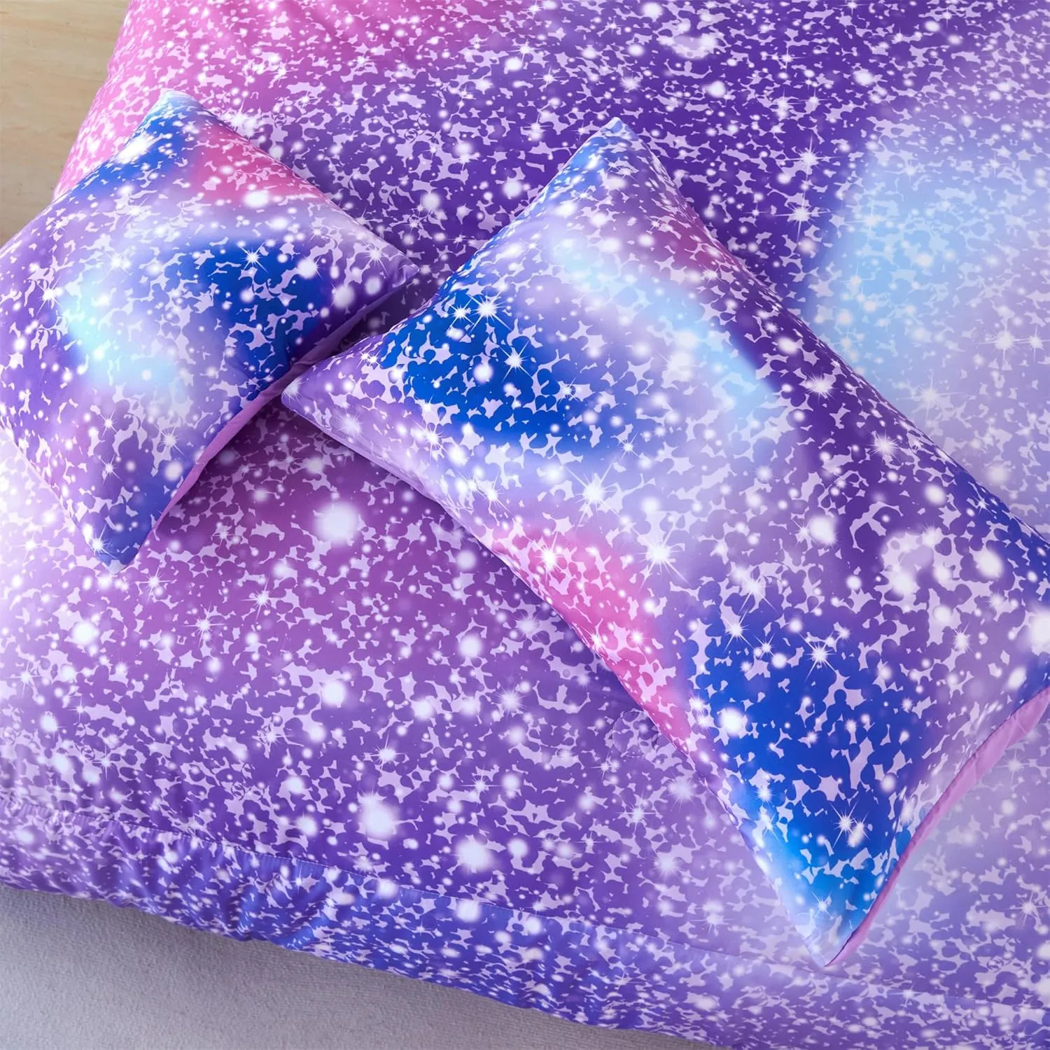 RYNGHIPY 6Pcs Girls Bedding Set Queen Size Purple Rainbow Comforter Set for Kids Teens Girls Glitter Bed in a Bag Lightweight Fluffy