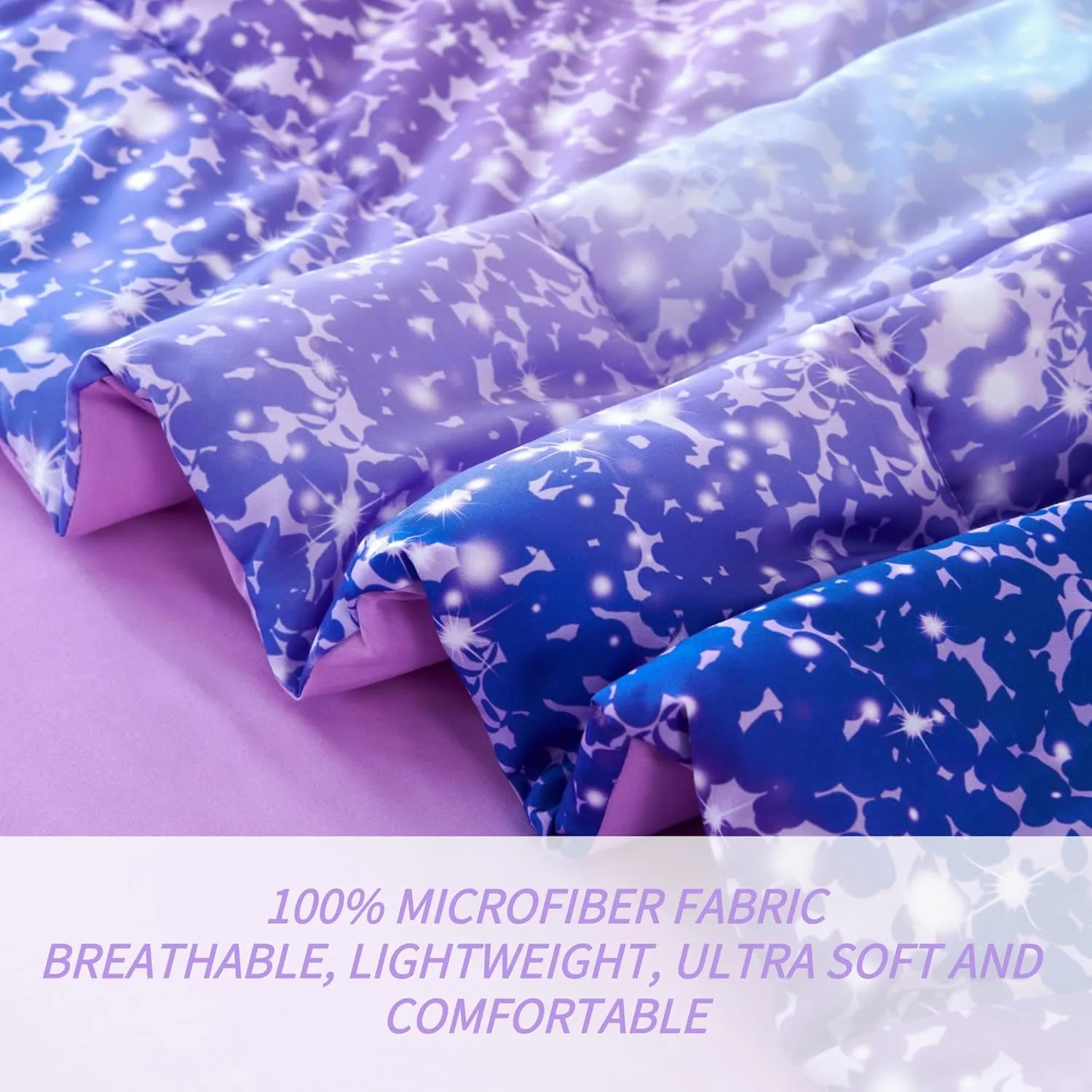 RYNGHIPY 6Pcs Girls Bedding Set Queen Size Purple Rainbow Comforter Set for Kids Teens Girls Glitter Bed in a Bag Lightweight Fluffy