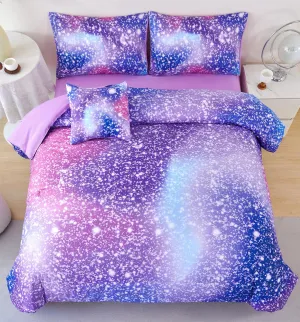 RYNGHIPY 6Pcs Girls Bedding Set Queen Size Purple Rainbow Comforter Set for Kids Teens Girls Glitter Bed in a Bag Lightweight Fluffy