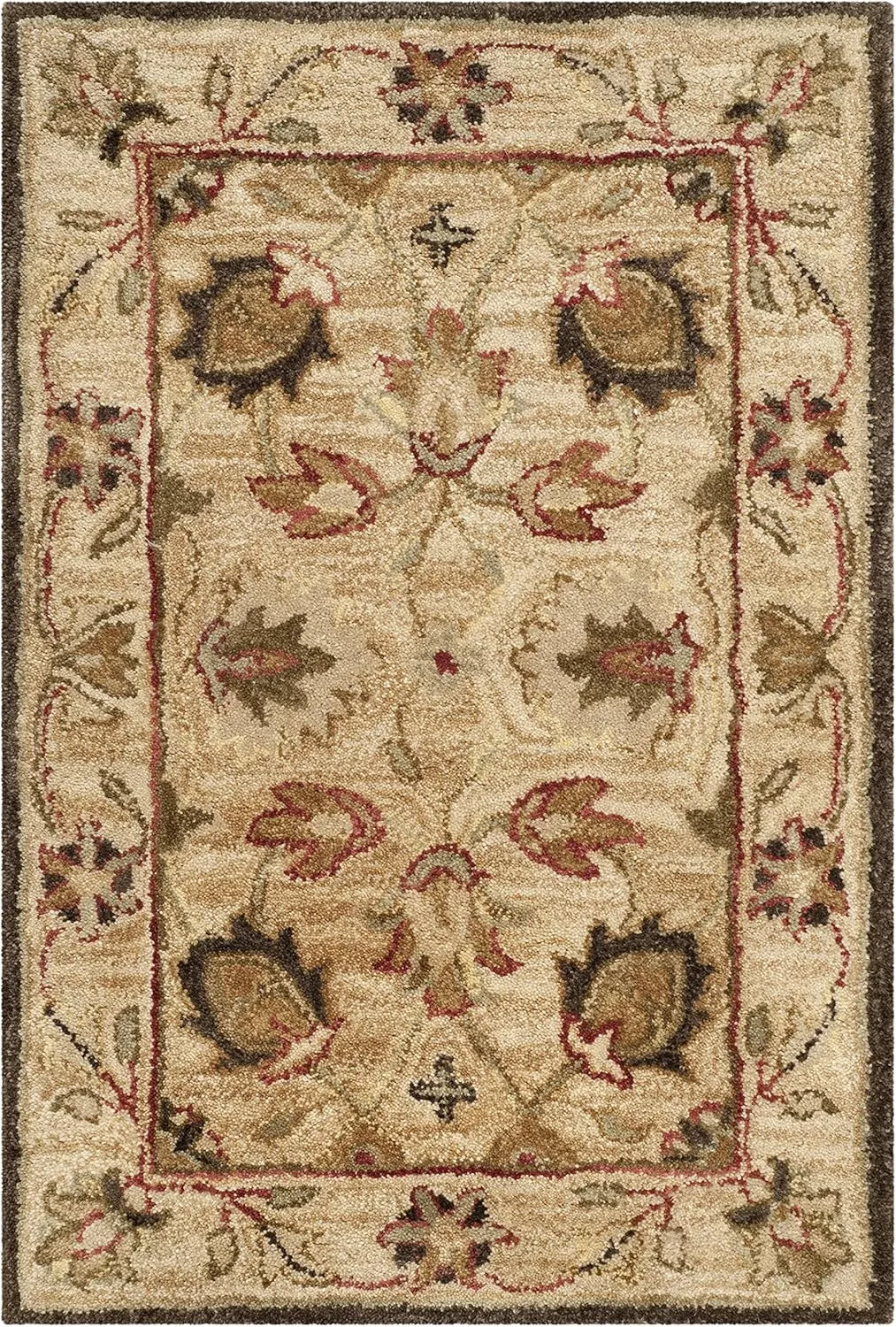 SAFAVIEH Antiquity Collection 2' x 3' Beige / Beige AT812A Handmade Traditional Oriental Premium Wool Accent Rug