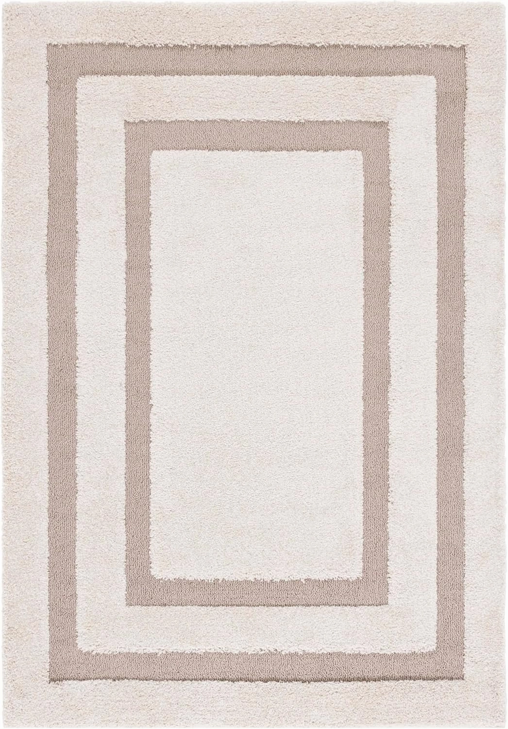 Safavieh Florida Shag Collection Accent Rug - 4' x 6', Beige & Dark Beige, Border Design, 1.2-inch Thick, Ideal for The Living Room, Dining, Bedroom (SG454)