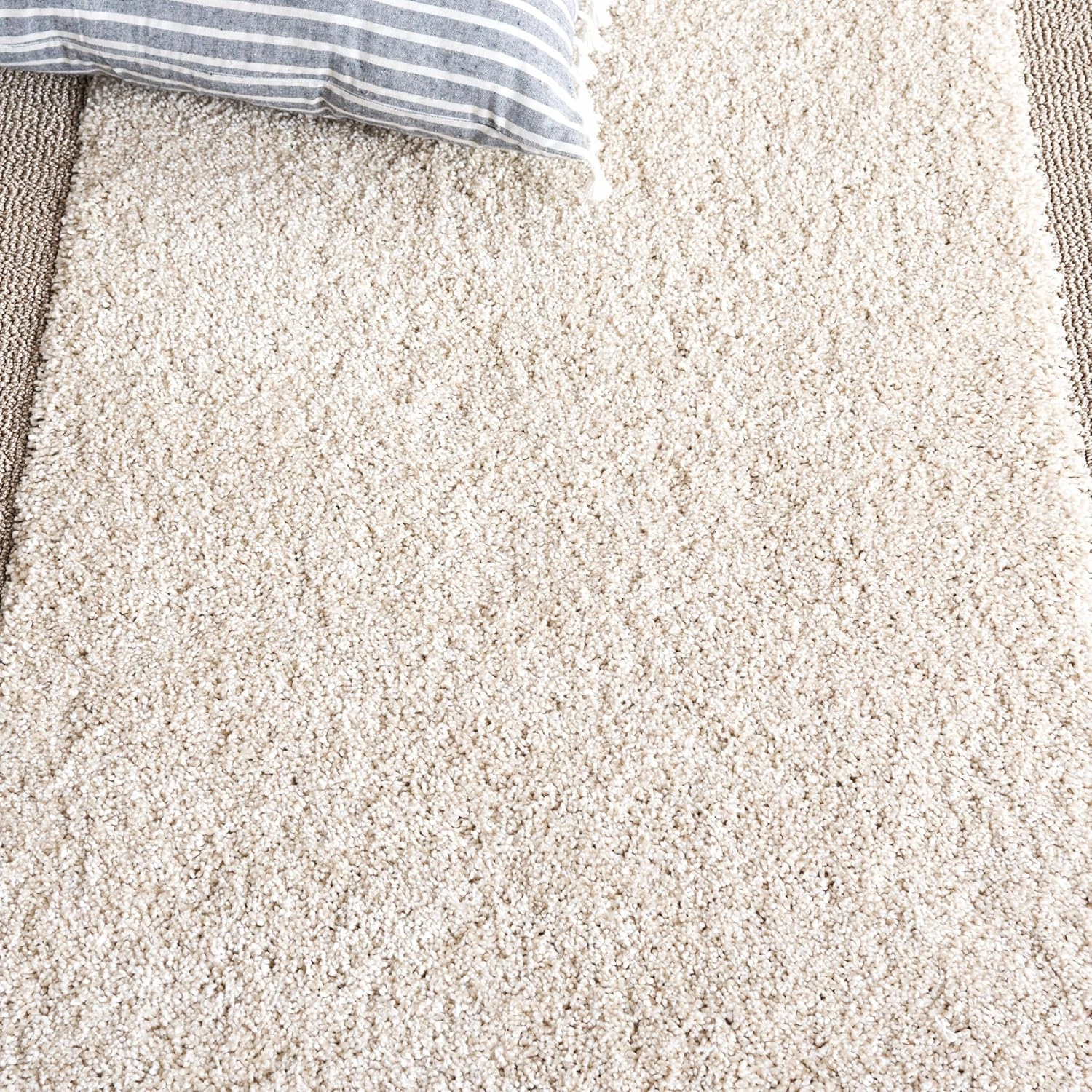 Safavieh Florida Shag Collection Accent Rug - 4' x 6', Beige & Dark Beige, Border Design, 1.2-inch Thick, Ideal for The Living Room, Dining, Bedroom (SG454)