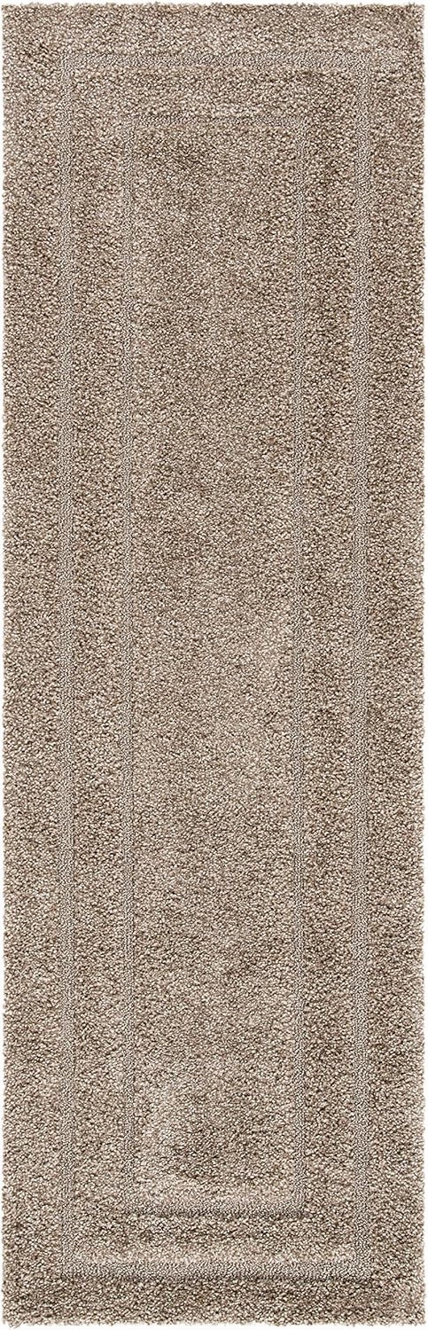 SAFAVIEH Florida Shag Collection Runner Rug - 2'3" x 7', Beige & Beige, Border Design, Non-Shedding & Easy Care, 1.2-inch Thick Ideal for High Traffic Areas in Living Room, Bedroom (SG454-1313)