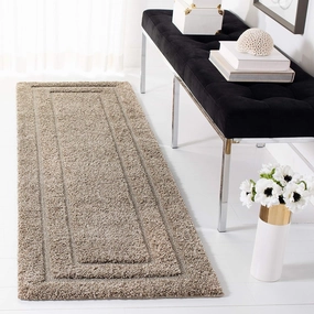 SAFAVIEH Florida Shag Collection Runner Rug - 2'3" x 7', Beige & Beige, Border Design, Non-Shedding & Easy Care, 1.2-inch Thick Ideal for High Traffic Areas in Living Room, Bedroom (SG454-1313)