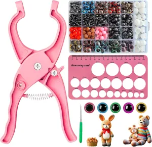Safety Eye Tool Kit for Amigurumi & Crochet-1150PCS 3D Glitter Safety Eyes,5-30mm Stuffed Animals Safety Eyes Doll Making Supplies,Safety Eye 10-30mm Sizer Tool,Ergonomic Design for Crafting (Pink)