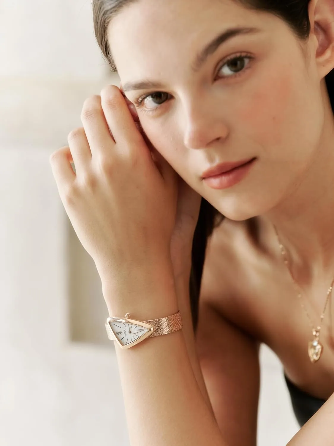 SAGA Sailboat Women's Luxury Quartz Watch with Swiss Movement, Roman Numeral Dial, Danube Crystal, Stainless Steel Triangular Case, 3ATM Water Resistant - Elegant Gift for Small Wrists
